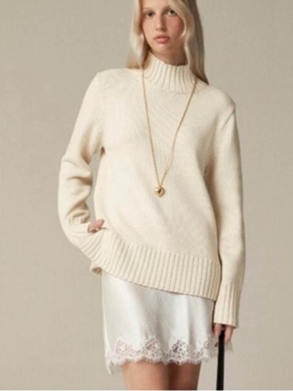 J.Crew Cotton Turtleneck Sweater in Cream